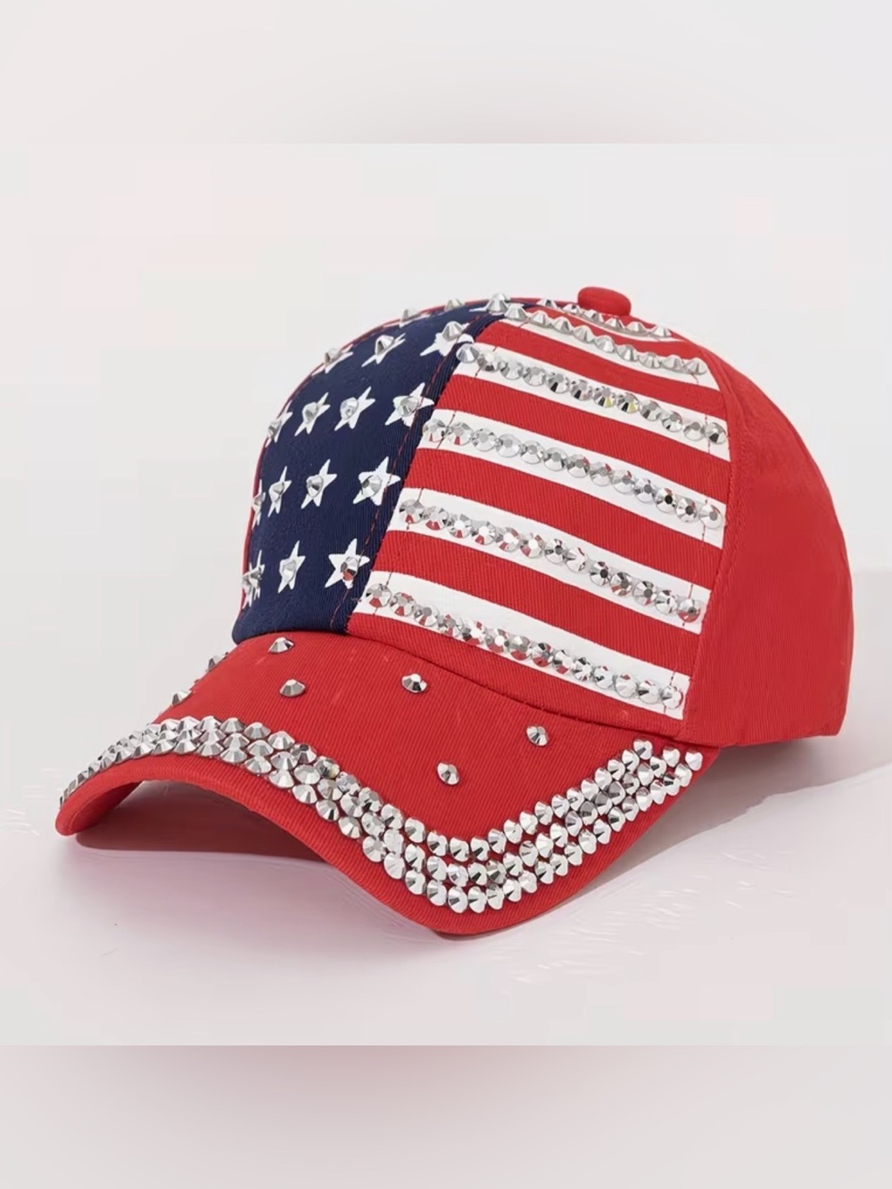 Red White Blue American Flag Patriotic Baseball Cap Rhinestone Hat